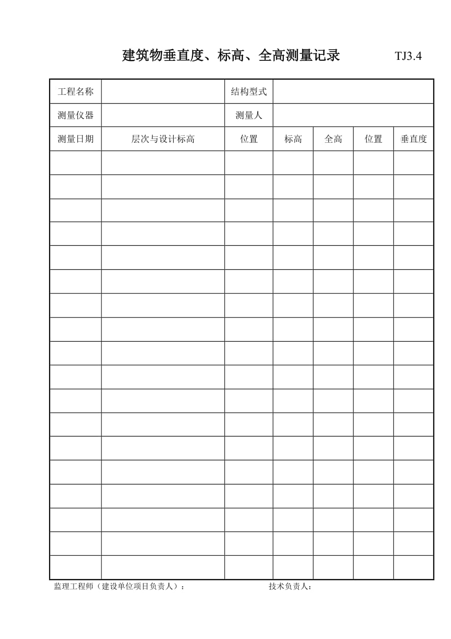 （建筑工程管理） 建筑物垂直度标高全高测量记录_第1页