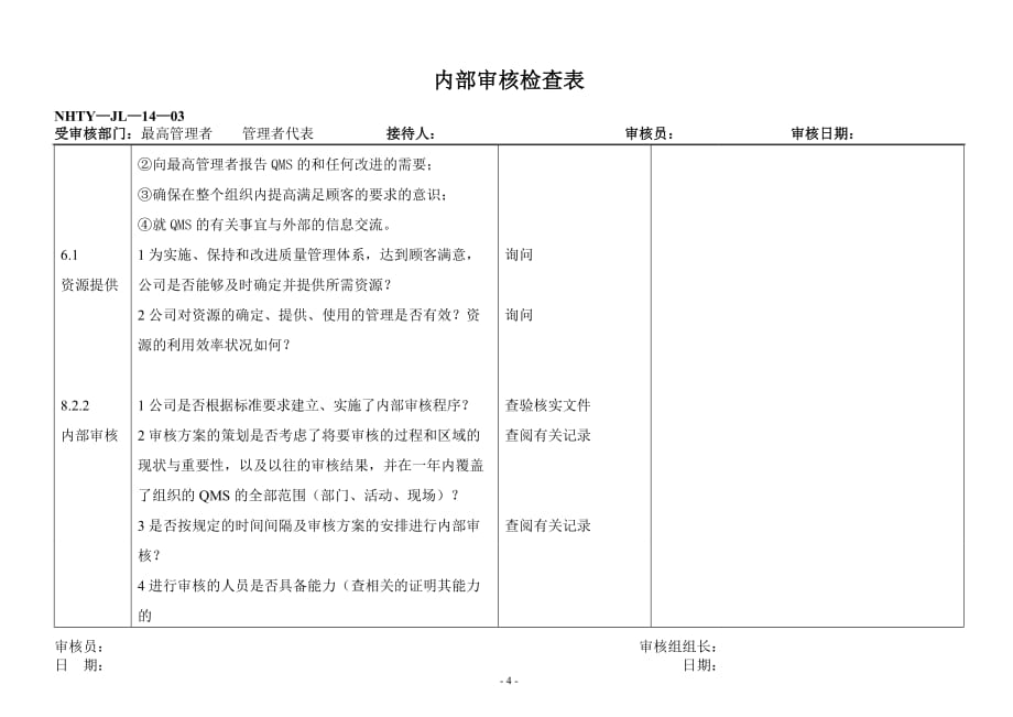 （质量认证）ISO内部审核检查表_第4页