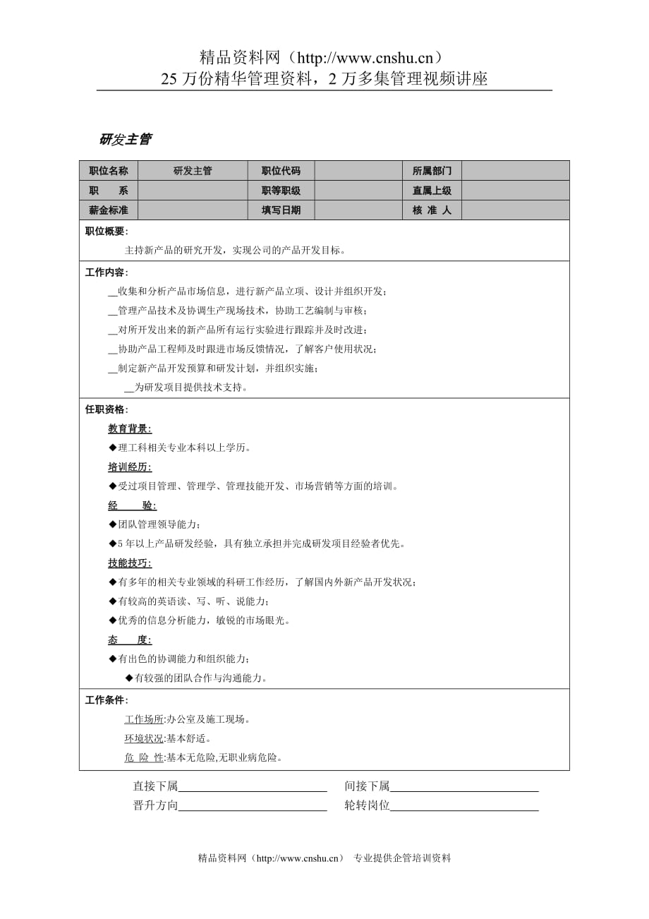 （研发管理）岗位职责研发主管_第1页