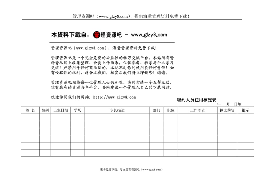 （冶金行业）聘约人员任用核定表_第1页