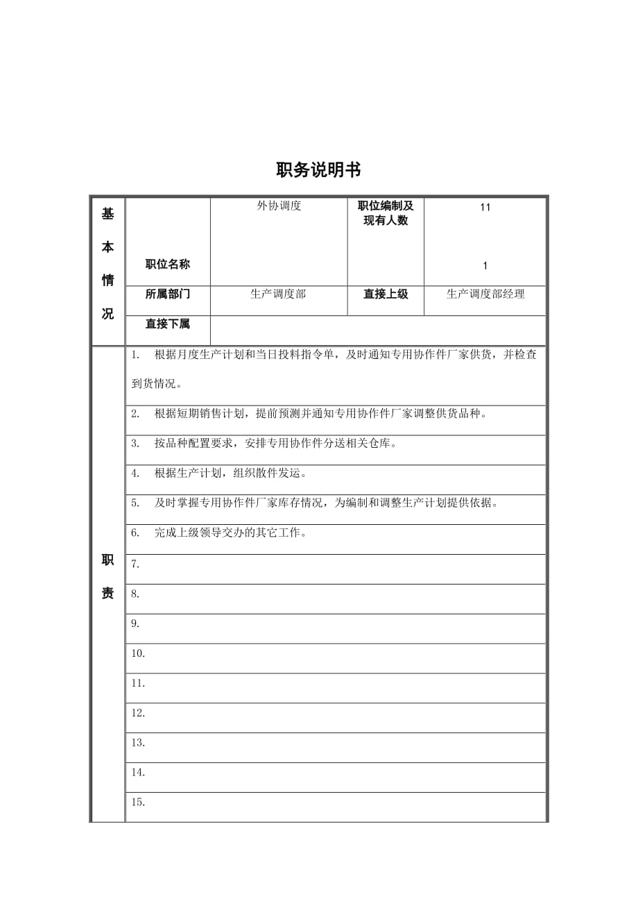 （岗位职责）江动股份外协调度职务说明书_第1页