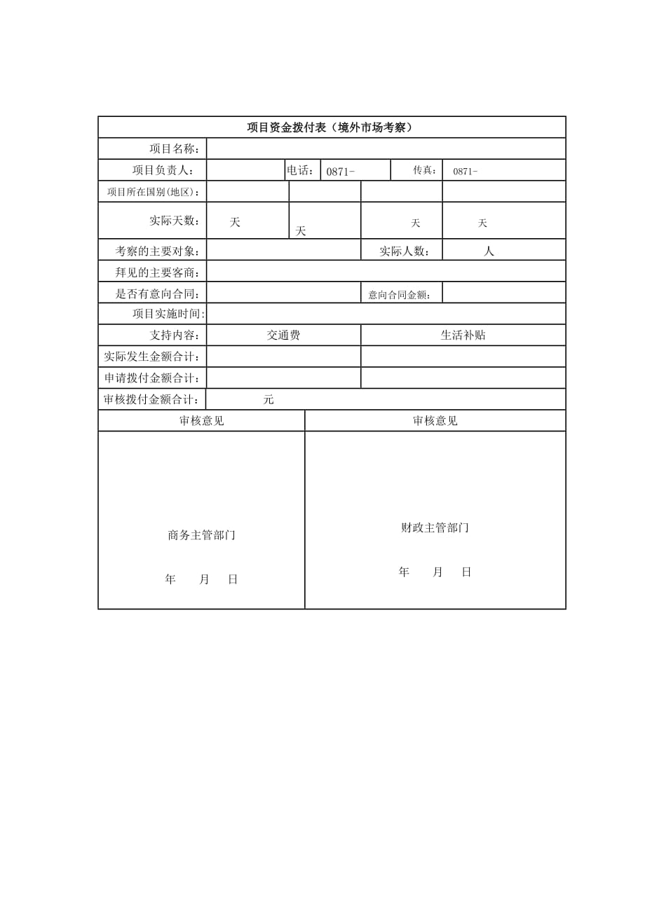 （项目管理）资金项目拨付申请表（境外市场考察）_第2页