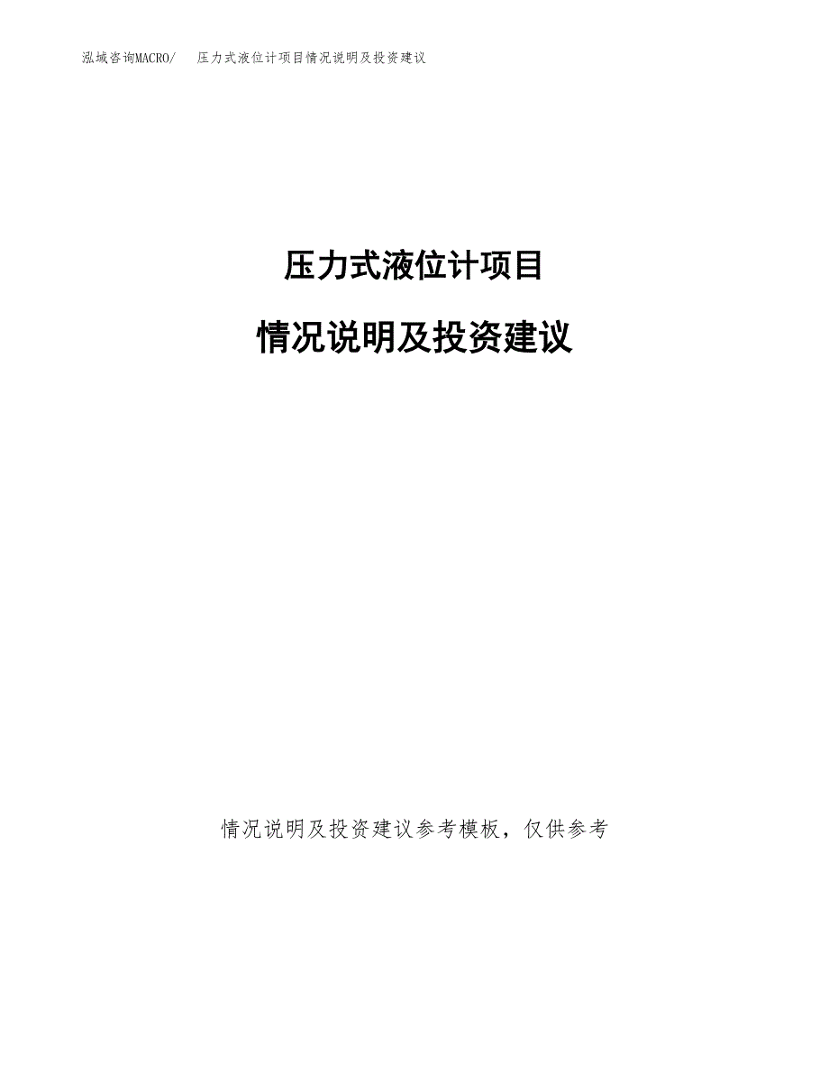 压力式液位计项目情况说明及投资建议.docx_第1页