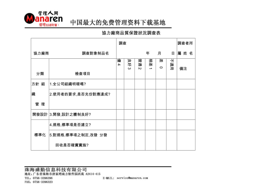 （质量管理套表）协力厂商品质保证状况调查表_第1页