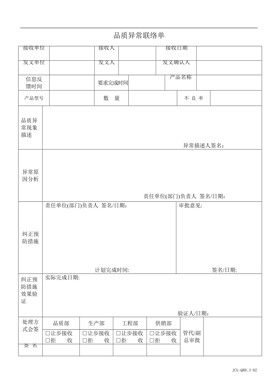 （质量管理知识）QR品质异常联络单_第1页