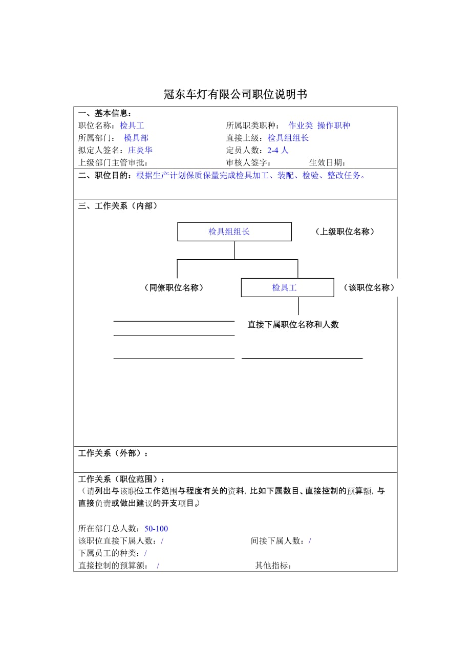 （岗位职责）模具部检具工岗位描述_第1页