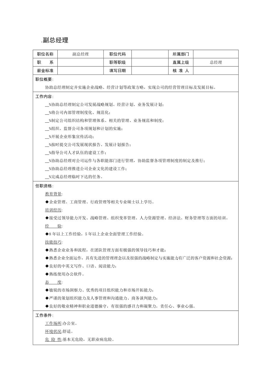 （岗位职责）副总经理岗位说明书编写范本_第1页