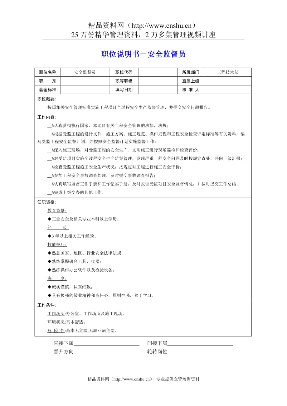 （岗位职责）岗位说明书安全监督员_第1页