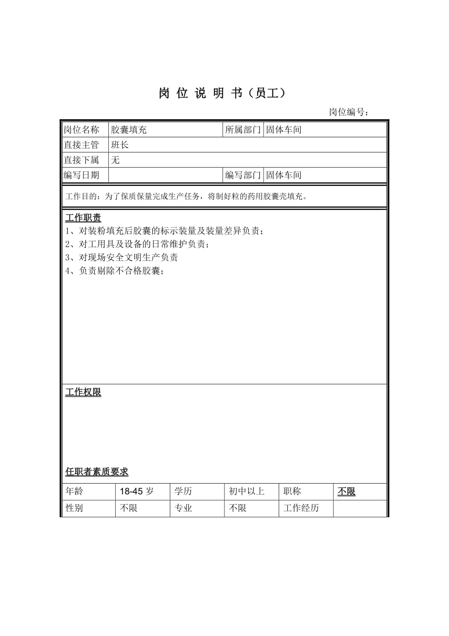 （岗位职责）固体车间胶囊填充岗位职责_第1页