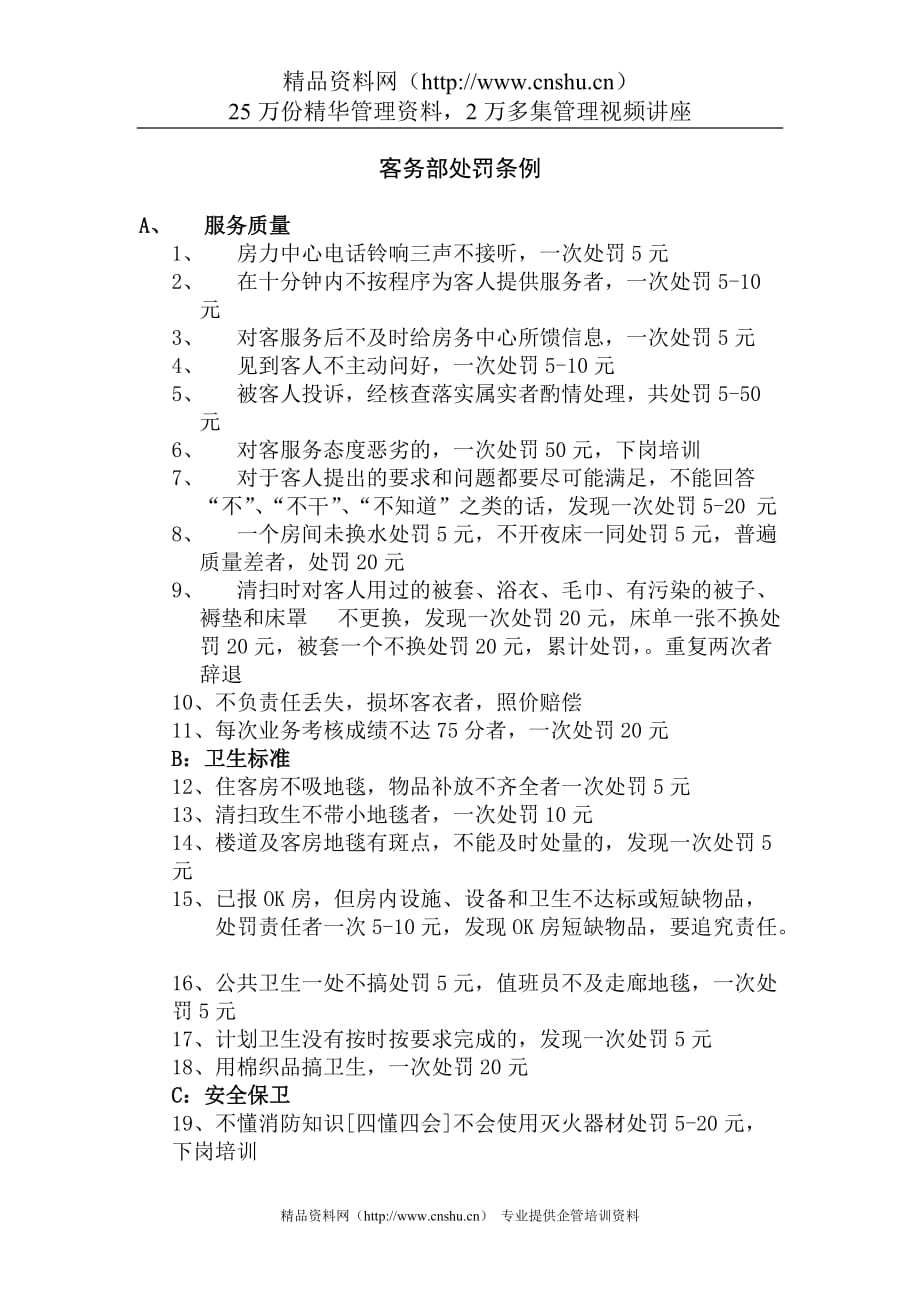 （奖罚制度）客务部惩罚条例_第1页