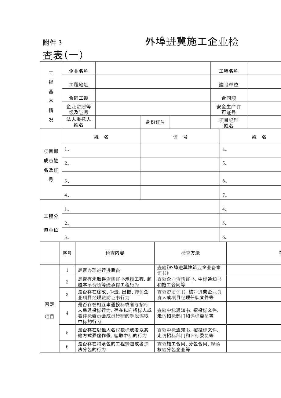 （企业管理套表）外埠进冀施工企业检查表附件外埠进冀施工企业检查表（_第1页