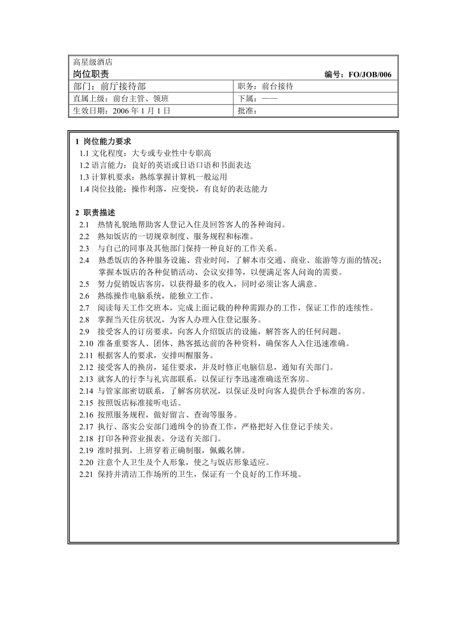 （客户管理）前台接待岗位职责_第1页