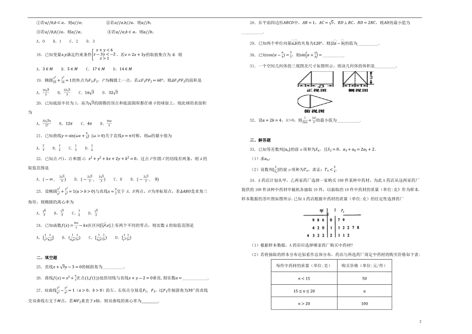 四川省2019届高三数学上学期第三次月考试卷文（含解析）_第2页