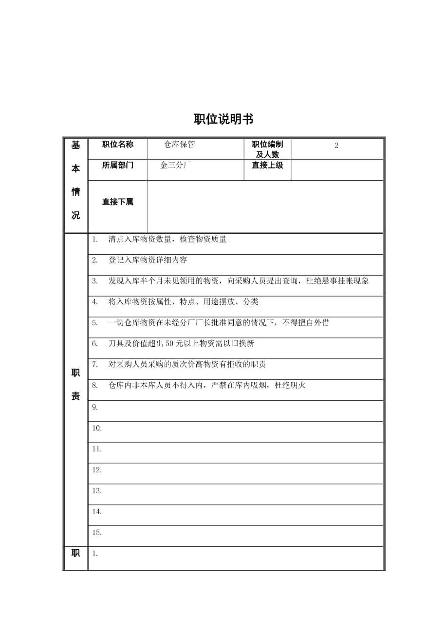 （岗位职责）仓库保管岗位职责_第1页