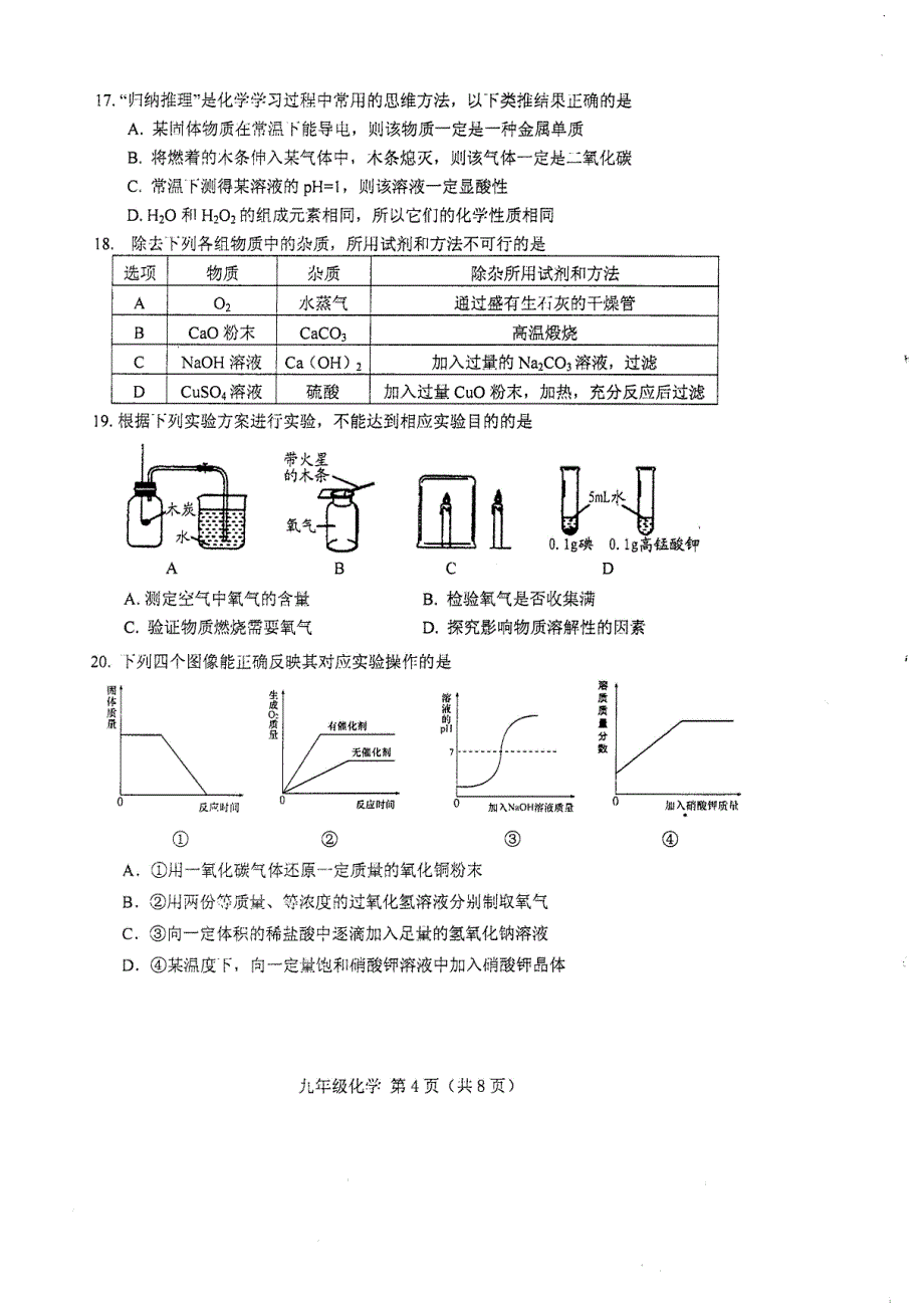 山东省安丘市2019年初中学业水平考试自测（一模）化学试题（PDF版）_10302177.pdf_第4页