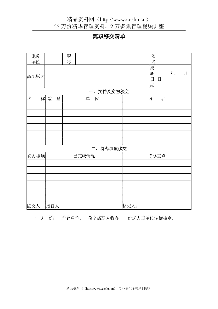 （考勤管理）员工离职移交清单_第1页