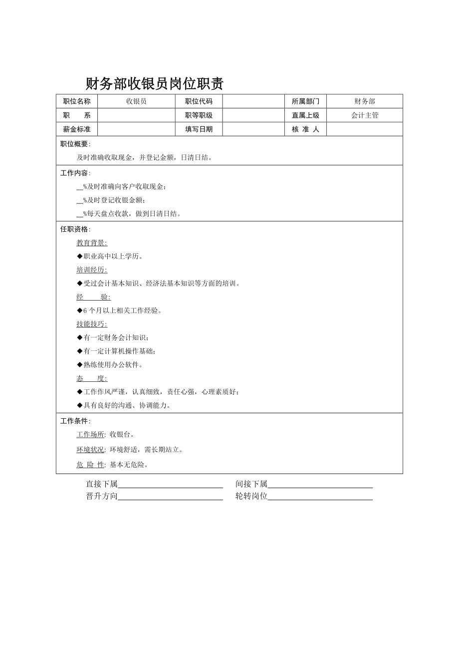 （岗位职责）财务部收银员岗位职责_第1页