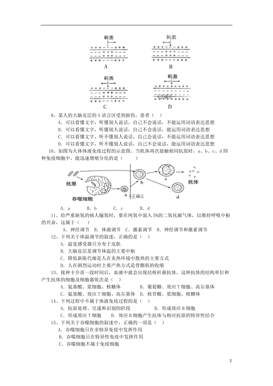 吉林省汪清县四中2019_2020学年高二生物上学期第一次阶段考试试题_第2页