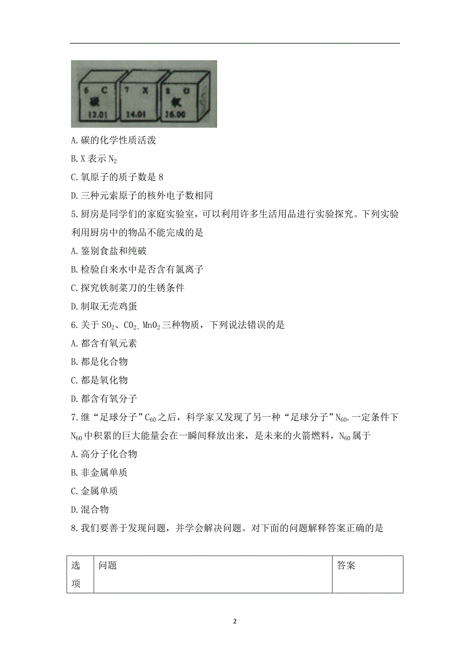 山东省滨州市行知学校2017届九年级第三次模拟考试化学试题_6721287.doc_第2页