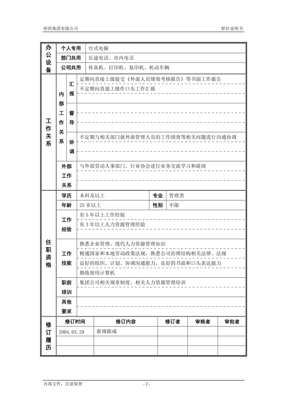 （岗位职责）ψ试床縚外派人员管理主管_职位说明书_第2页