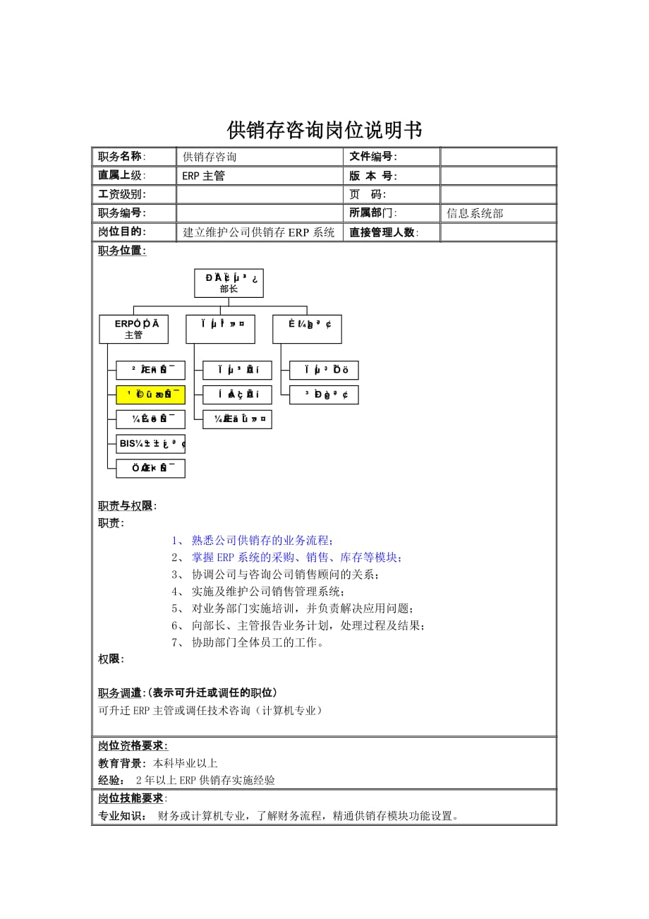 （岗位职责）信息系统部供销存咨询岗位职责_第1页