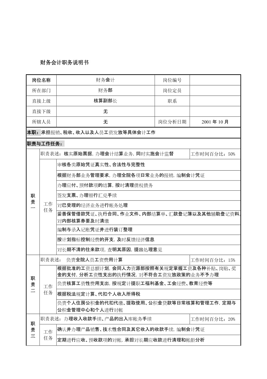 （岗位职责）某公司财务会计职务说明书_第1页