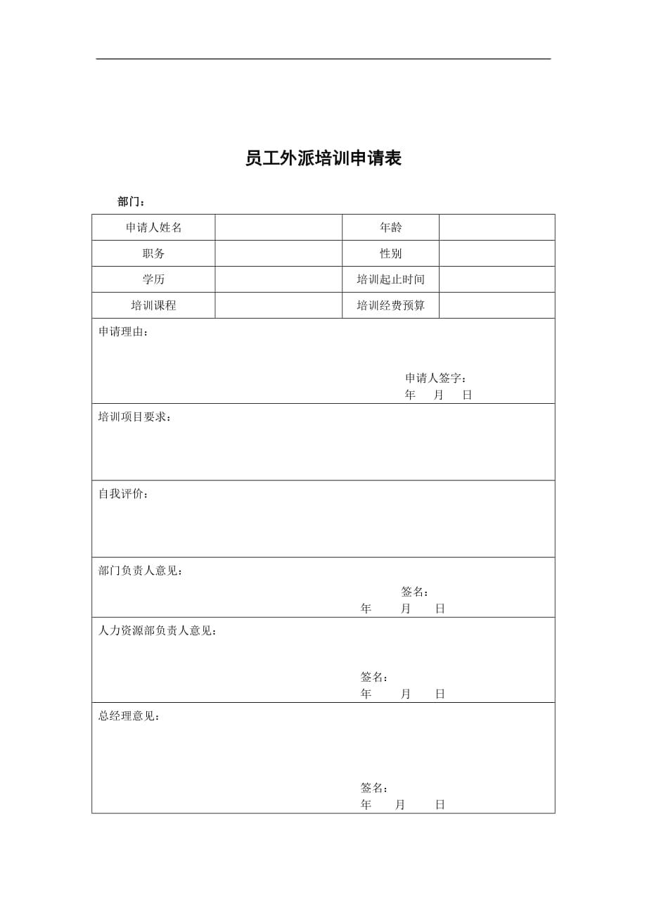 （培训管理套表）金瀚控股公司员工外派培训申请表_第1页