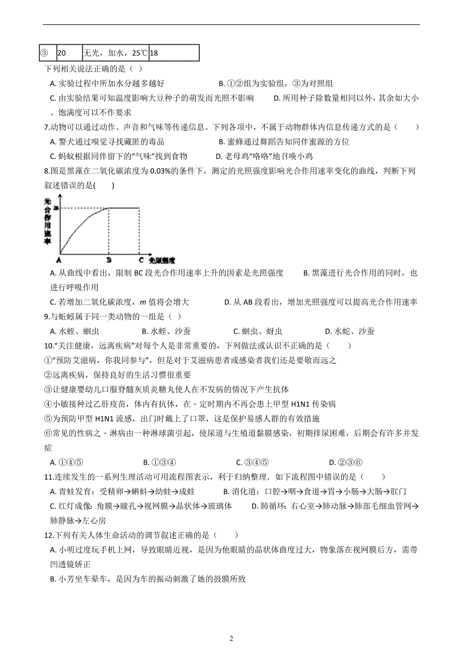 山东省泰安市2018届生物中考模拟试卷（八）（解析版）_8207836.docx_第2页