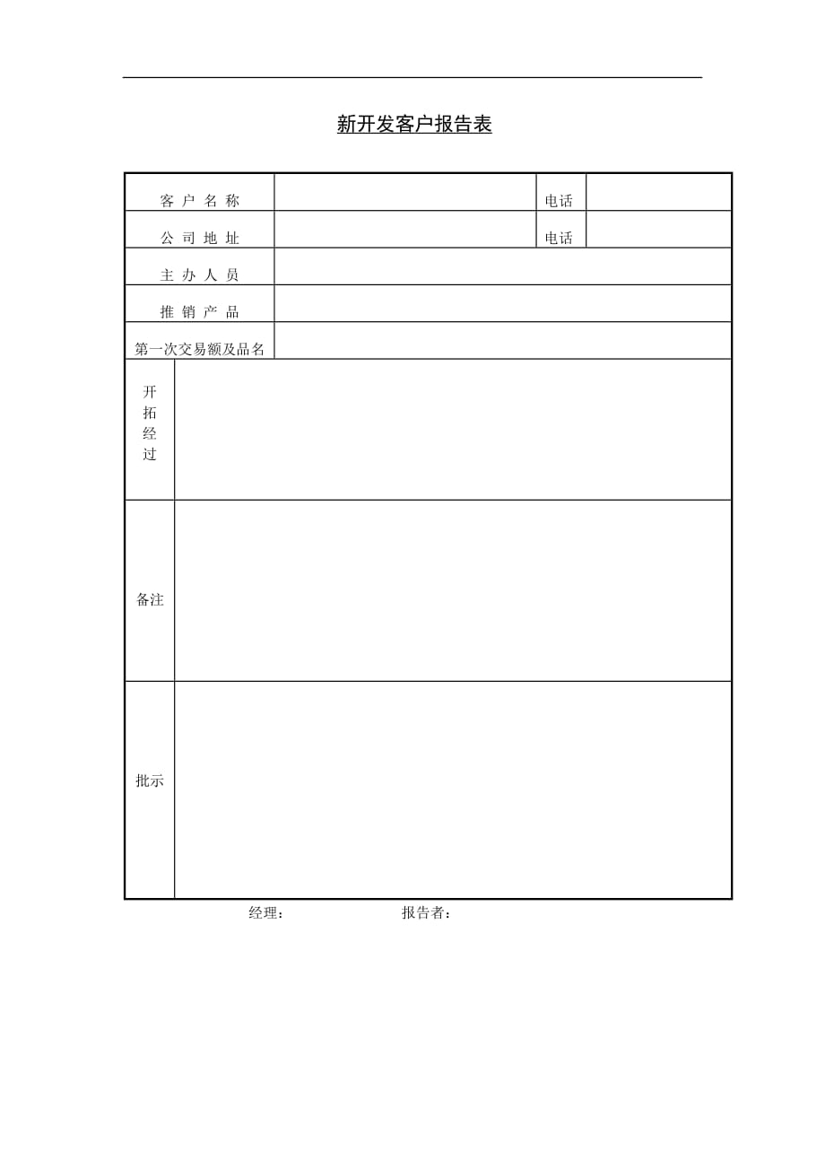 （客户管理）新开发客户报告表_第1页