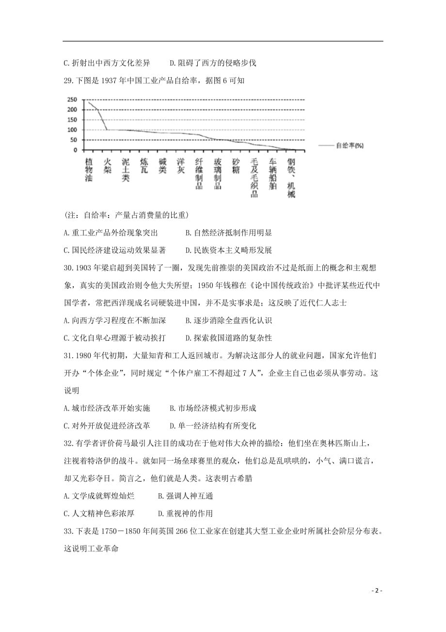 北京市清华大学2020届高三历史11月中学生标准学术能力诊断性测试试题_第2页