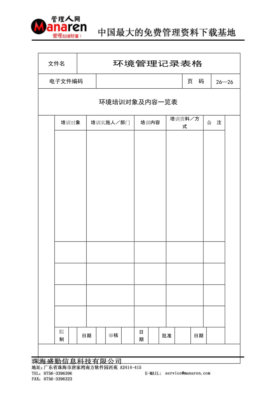 （培训管理套表）环境培训对象及内容一览表_第2页