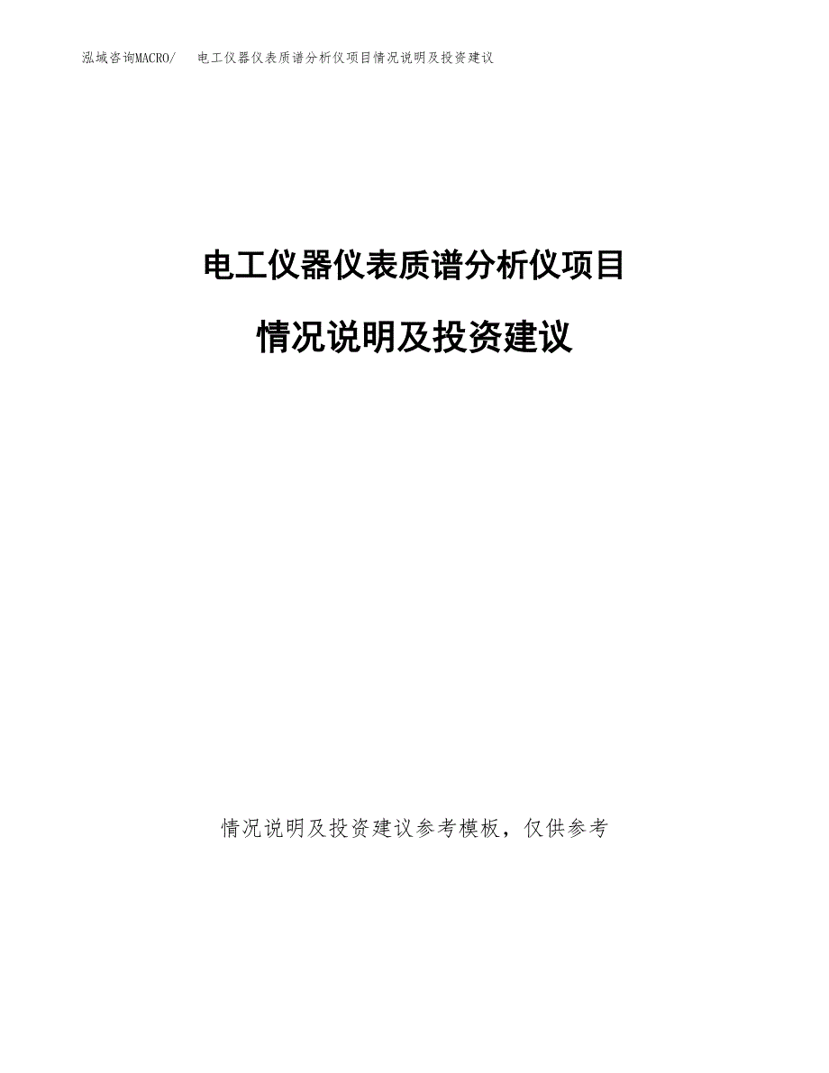 电工仪器仪表质谱分析仪项目情况说明及投资建议.docx_第1页