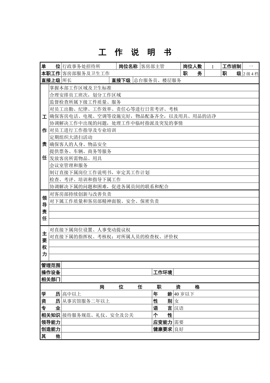 （岗位职责）客房部主管岗位职责_第1页