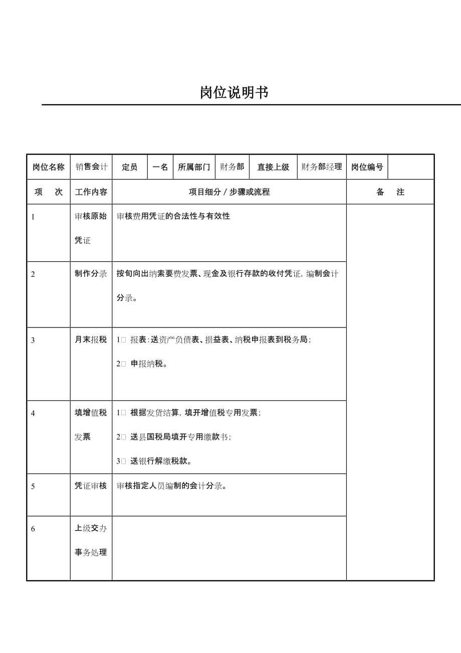 （岗位职责）某企业销售会计岗位职务说明_第1页