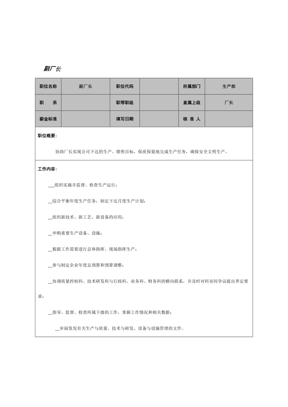 （岗位职责）公司副厂长岗位职责_第1页