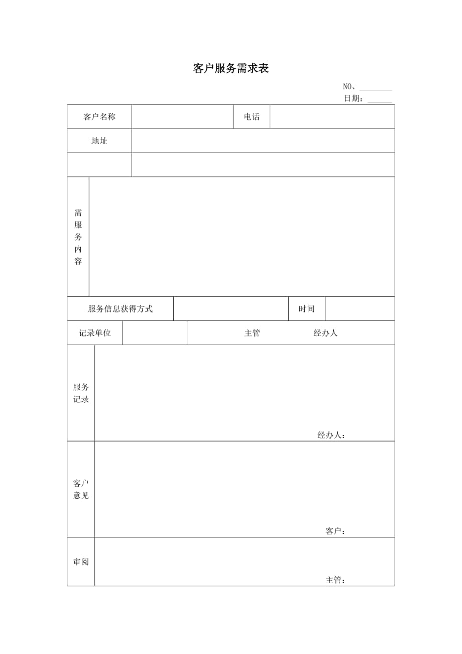 （售后服务）客户服务需求表_第1页