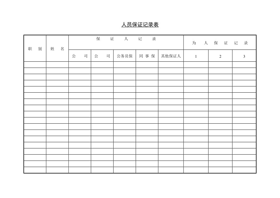 （员工管理）第十一节人员保证记录表_第1页