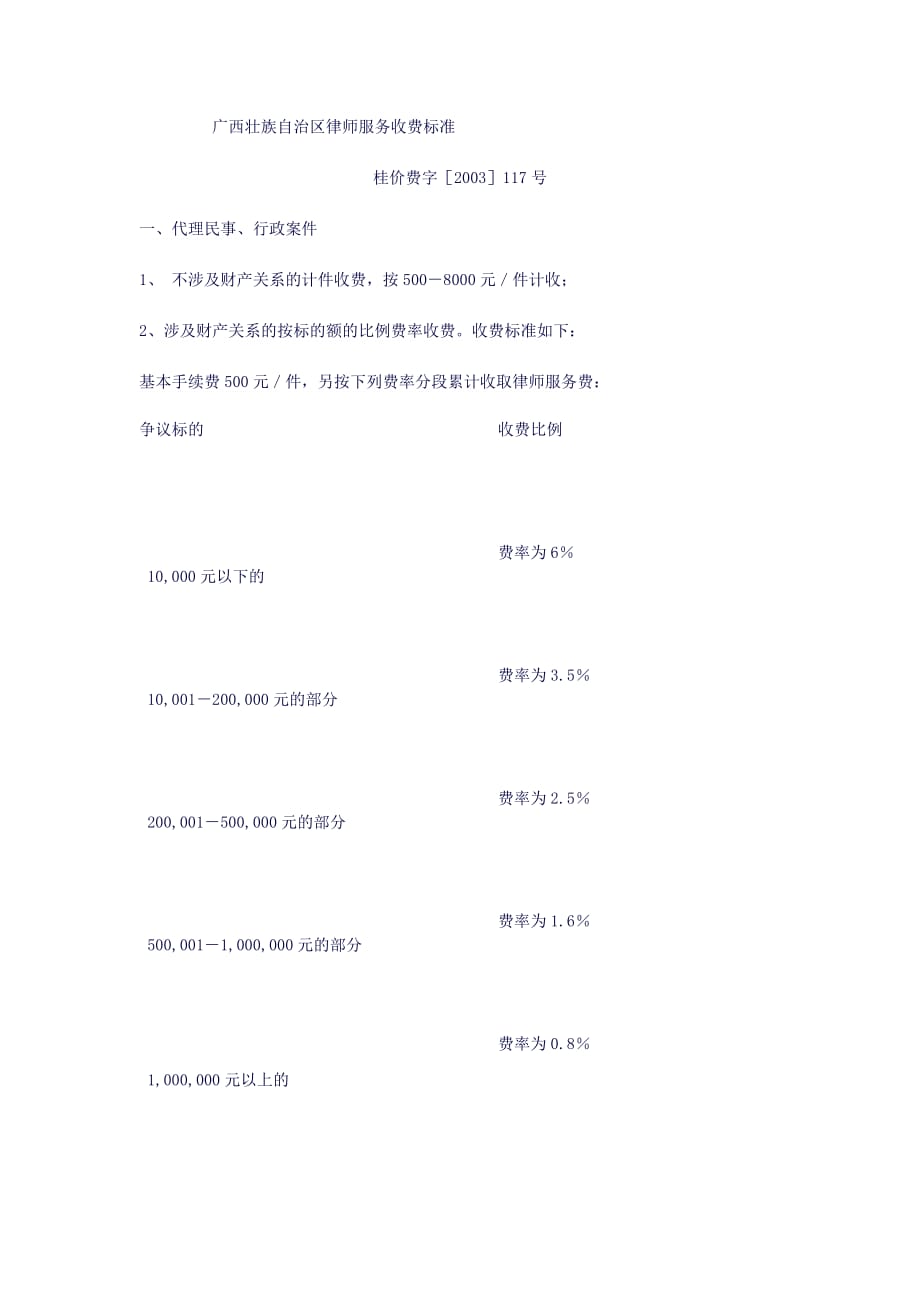 （售后服务）广西壮族自治区律师服务收费标准_第1页