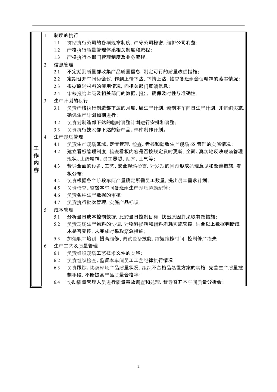 （现场管理）某中型制造业车间主管岗位说明书_第2页