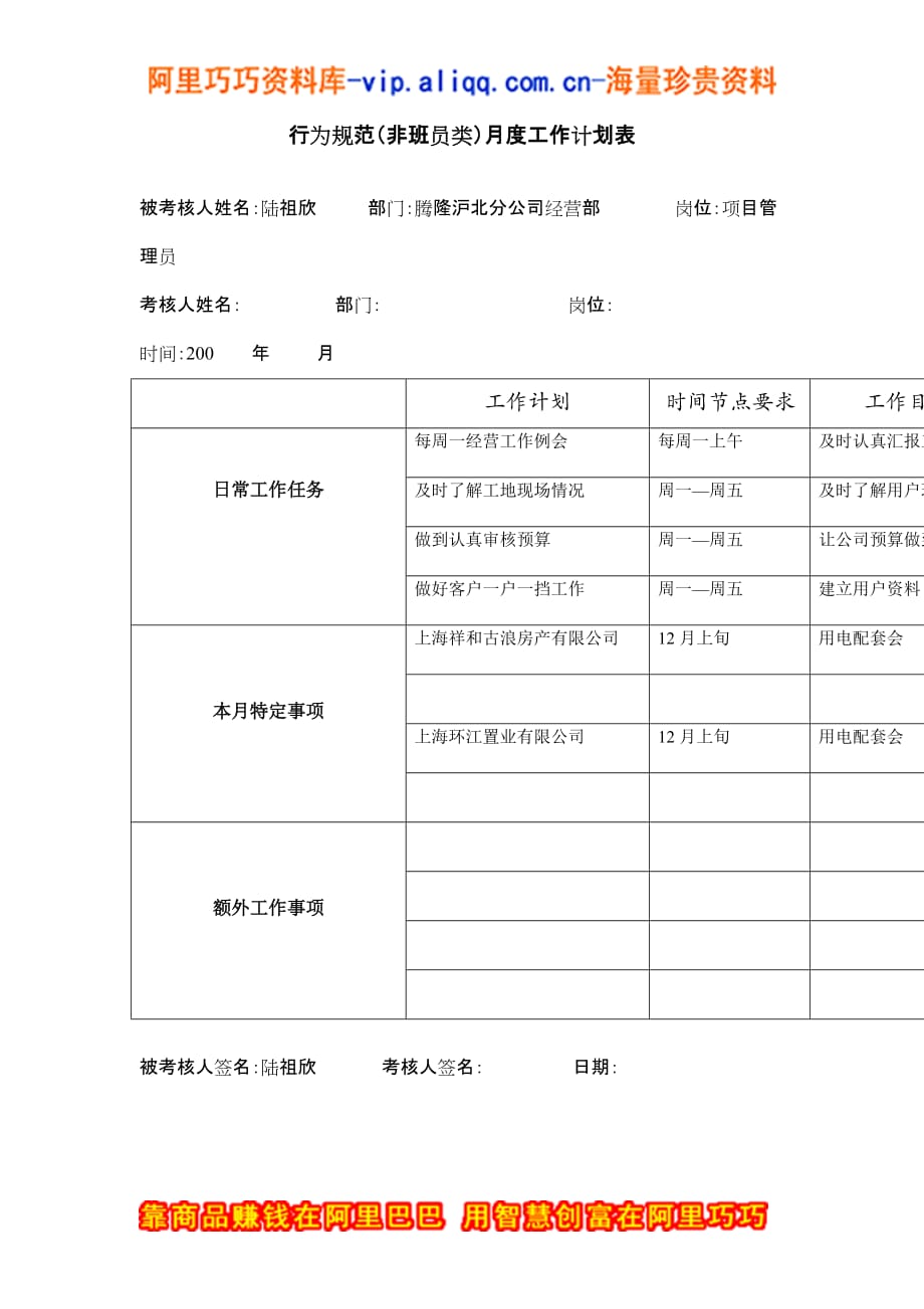 （电力行业）上海市电力公司市区供电公司项目管理员行为规范考评表_第4页