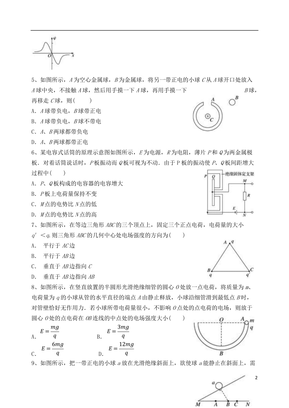 山西省2019_2020学年高二物理上学期10月模块诊断试题2019112901112_第2页