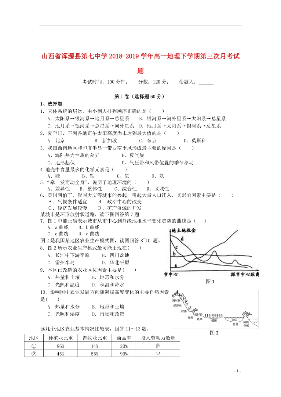 山西省浑源县第七中学2018_2019学年高一地理下学期第三次月考试题2019102803110_第1页