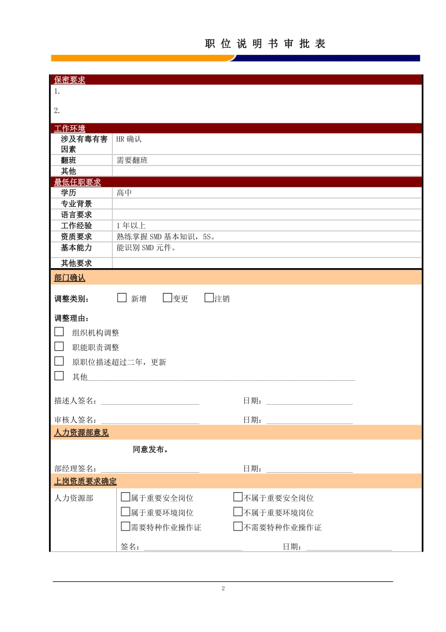 （电子行业企业管理）某大型电子公司制造部焊接检查工职位说明书_第2页