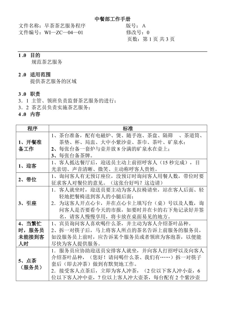 （售后服务）WIZC早茶茶艺服务程序_第1页