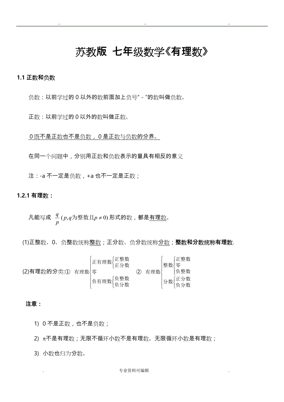 苏教版七年级数学_有理数整理、修订篇_第1页