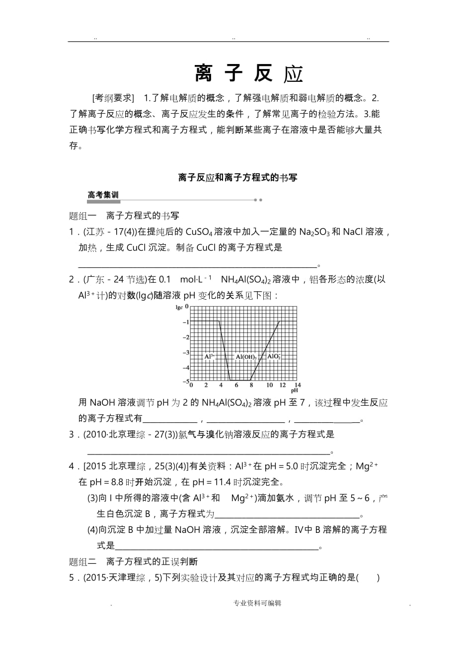 高三一轮复习 离子反应和离子方程式的书写练习_第1页