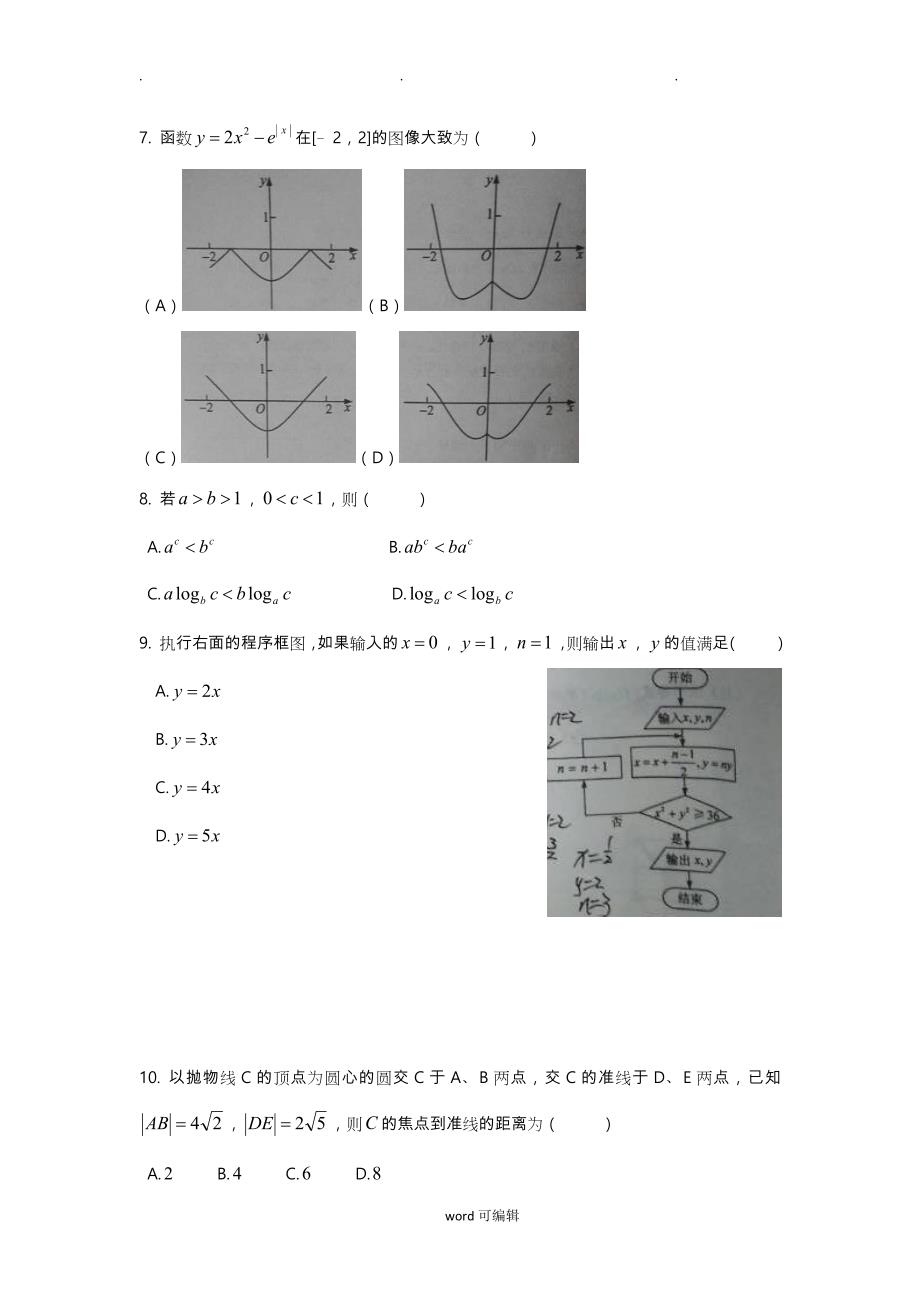 2016全国卷1理科数学与答案详解_第2页