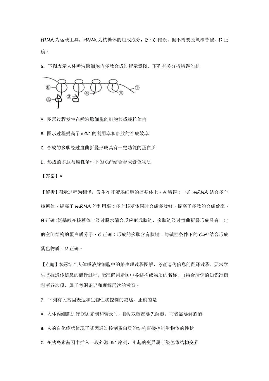 2019届人教版基因的表达单元测试三_第4页