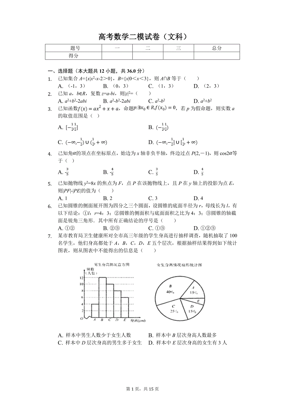 江西省南昌市高考数学二模试卷（文科）解析版_第1页