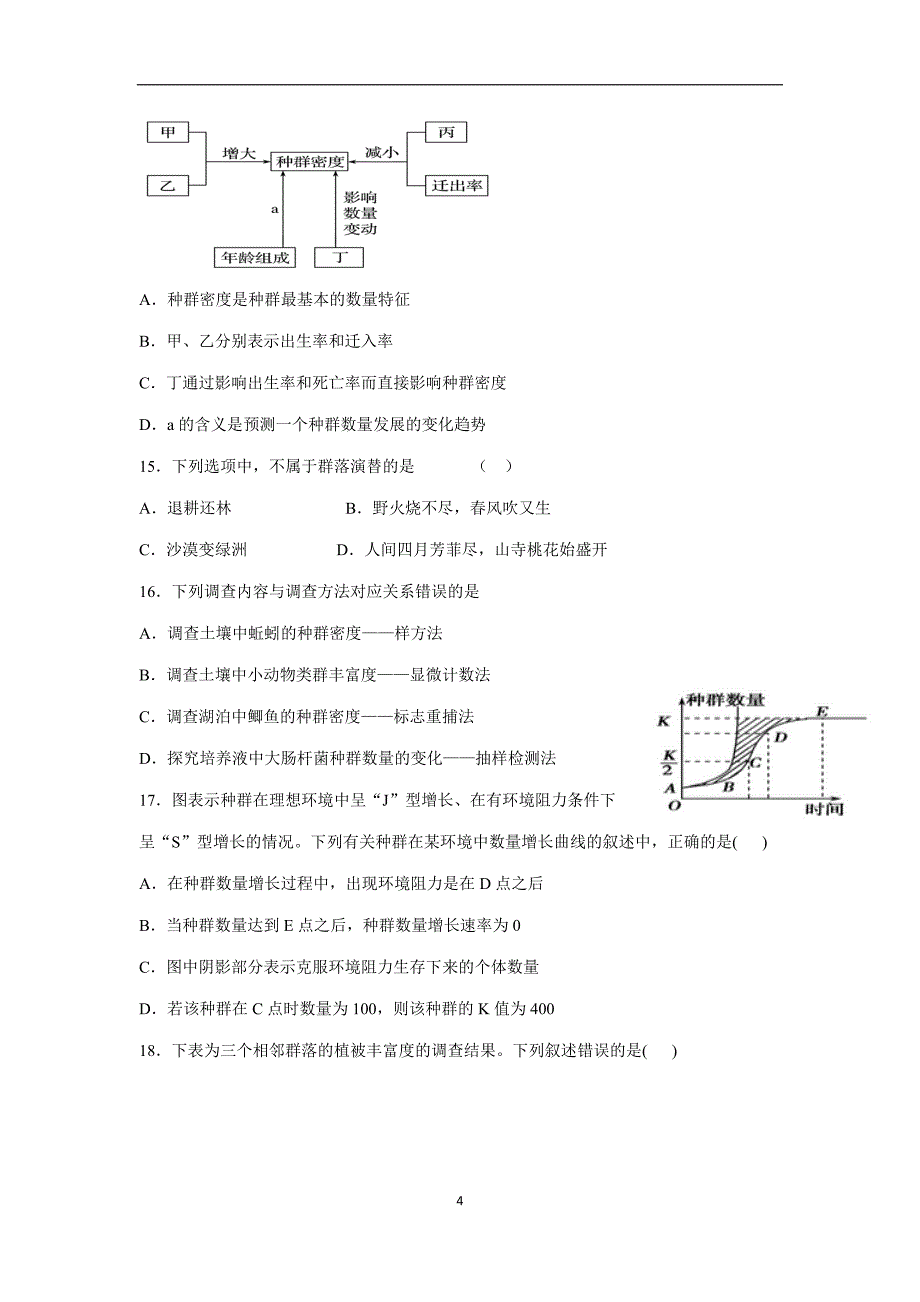 xin疆省2017-2018年（下）学期高二第4月月考生物试题（附答案）_第4页